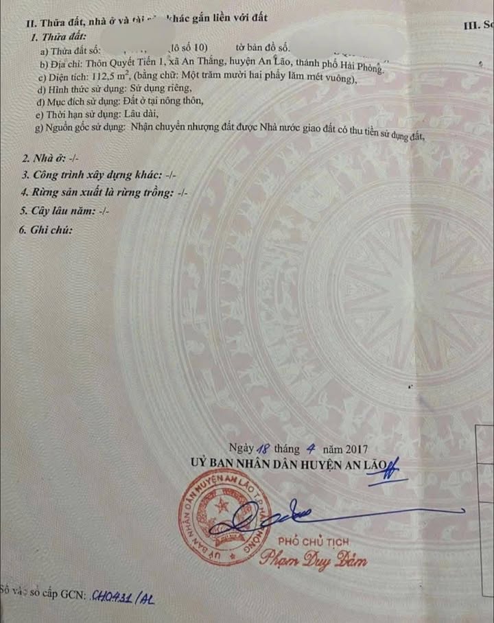 Đất đẹp An Thắng An Lão 112m² giá 2 tỷ - Đường rộng, gần trường học!