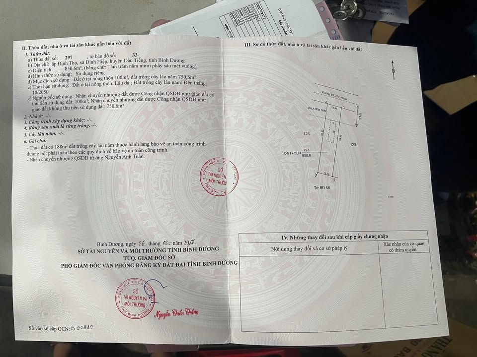 Đất thổ cư 100% Định Hiệp Dầu Tiếng 877m² giá 4.725 tỷ - Đầu tư sinh lời ngay!