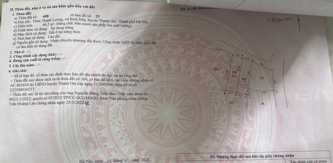 Đất thổ cư Bích Hòa Thanh Oai 46m² giá 3.95 tỷ - Vị trí đẹp, mặt tiền rộng