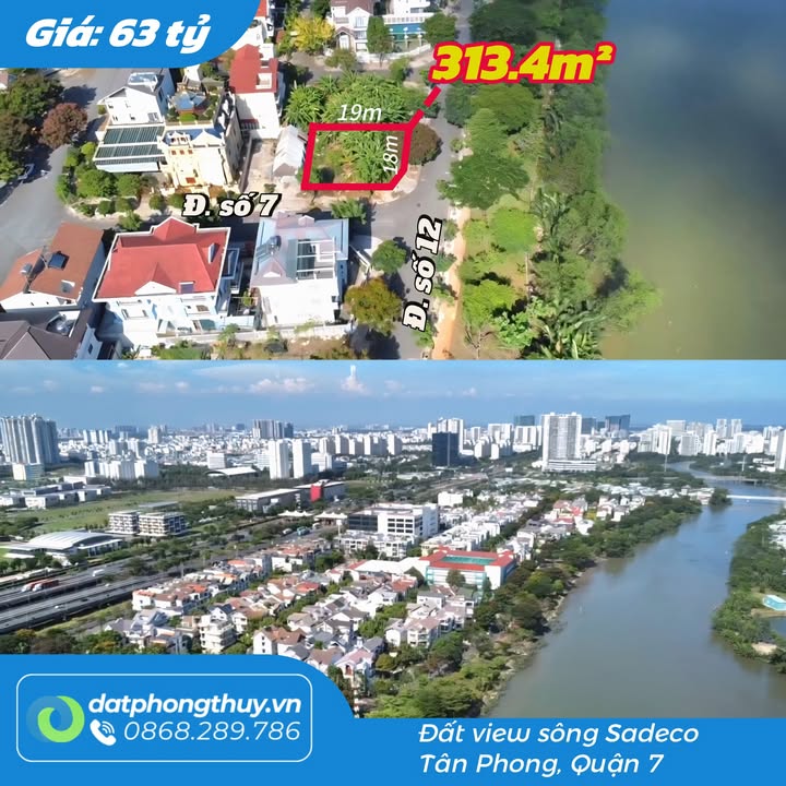 Đất nền góc 2 mặt tiền view sông - KDC Sadeco Ven Sông 313m² giá 62.993 tỷ