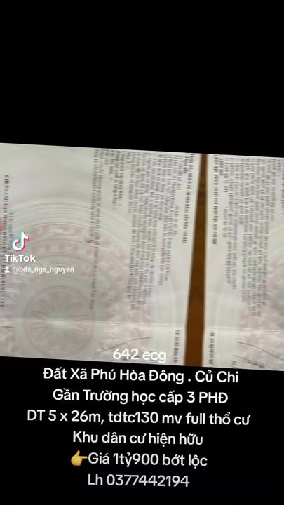 Đất thổ cư tại xã Phú Hòa Đông, Củ Chi 130m² giá 1.9 tỷ - Cơ hội đầu tư hấp dẫn!