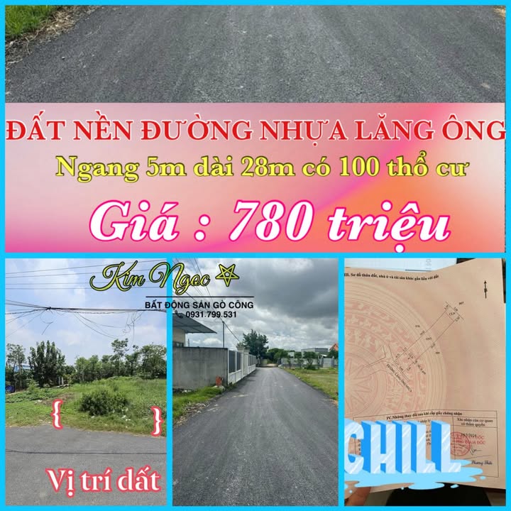 Đất mặt tiền đường Lăng Ông, Gò Công 144,7m² chỉ 780 triệu - Cơ hội đầu tư tuyệt vời!