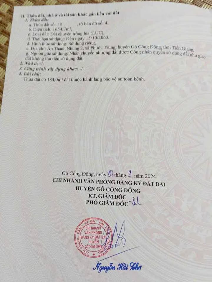 Đất trồng lúa Phước Trung Gò Công Đông 1654m² giá chỉ 410 triệu - Cơ hội đầu tư tuyệt vời!