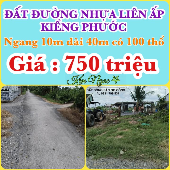 Đất nền mặt tiền nhựa Kiểng Phước 400m² giá 750 triệu - Đầu tư sinh lời ngay!