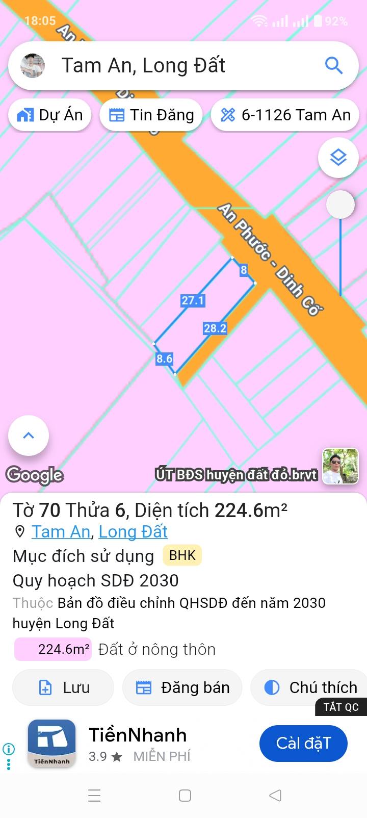 Lô đất 2 mặt tiền tại xã Tam An, Long Điền, 224m² giá chỉ 2.8 tỷ - Cơ hội đầu tư tuyệt vời!