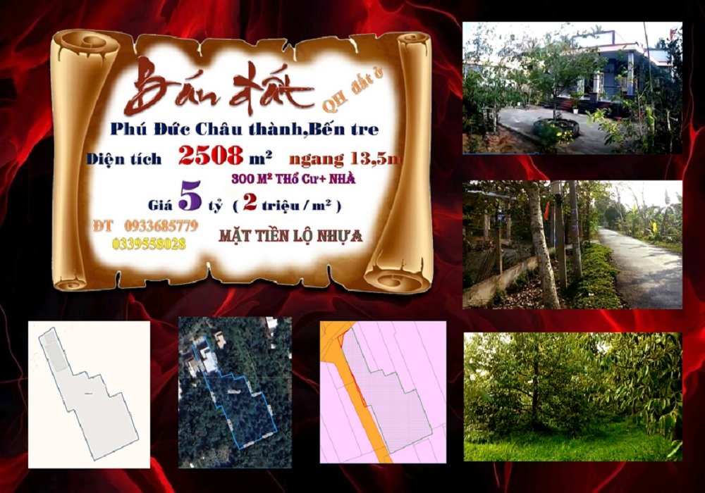 Đất vườn và nhà ở Phú Đức, Châu Thành, Bến Tre 2508m² giá 5 tỷ - Đầu tư sinh lời ngay!