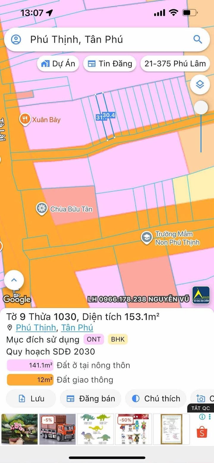 Đất thổ cư Tân Phú 150m² giá 450 triệu - Đường nhựa chỉ 100m!