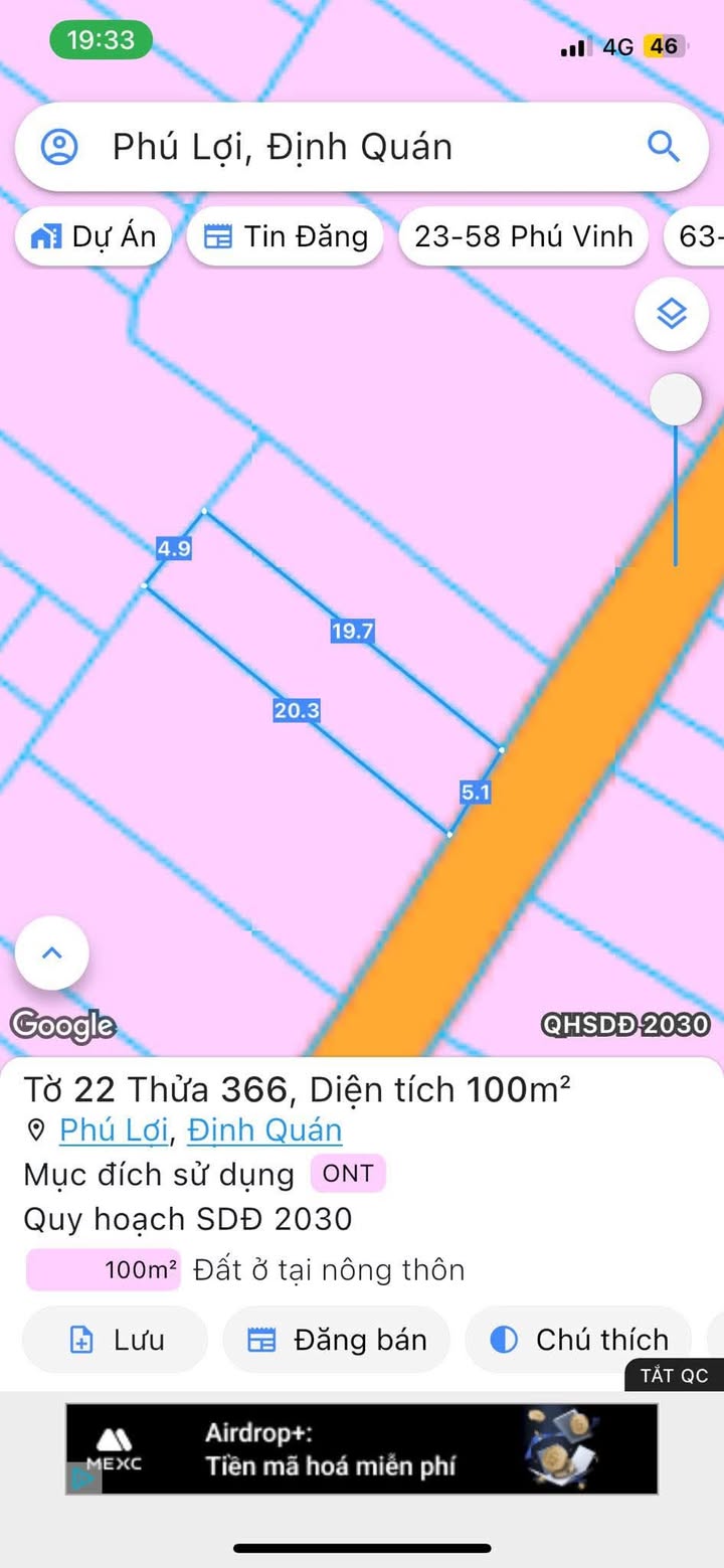 Đất nền Phú Lợi 100m² giá 1.55 tỷ - Mặt tiền đường nhựa đẹp