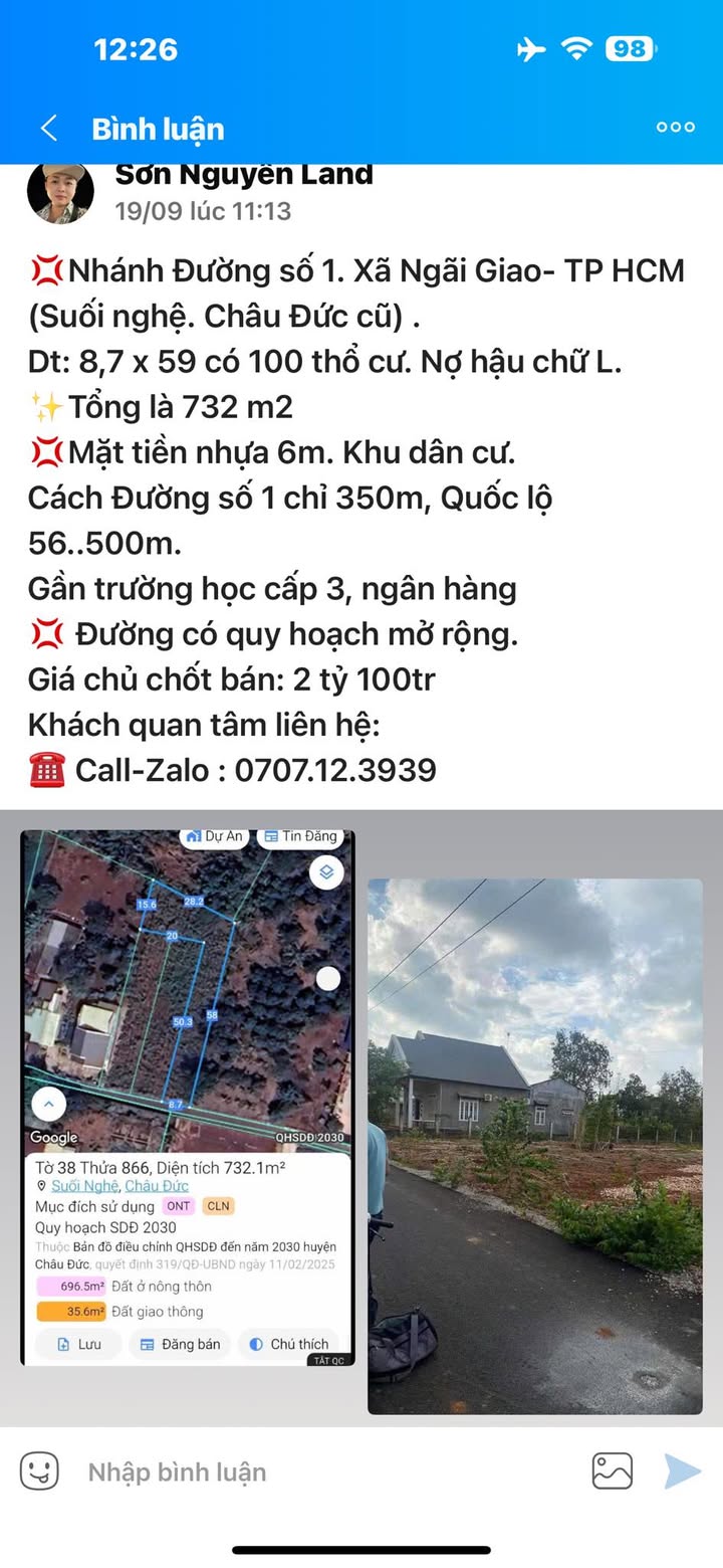 Đất nền thổ cư 732m² tại Ngãi Giao, Châu Đức - Giá chỉ 2.1 tỷ!