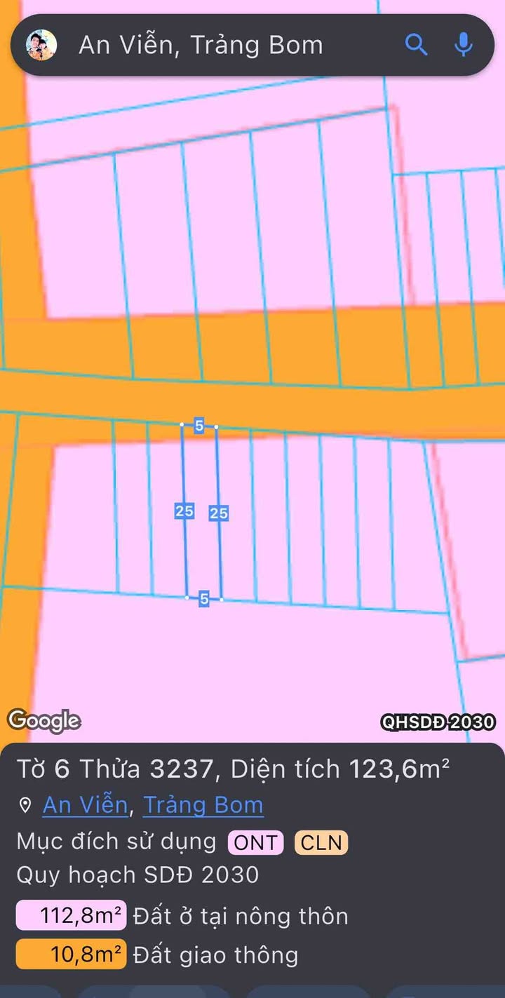 Đất nền 125m² tại ấp 3, xã An Viễn, Trảng Bom - Sổ đỏ chính chủ, giá chỉ 1.2 tỷ!