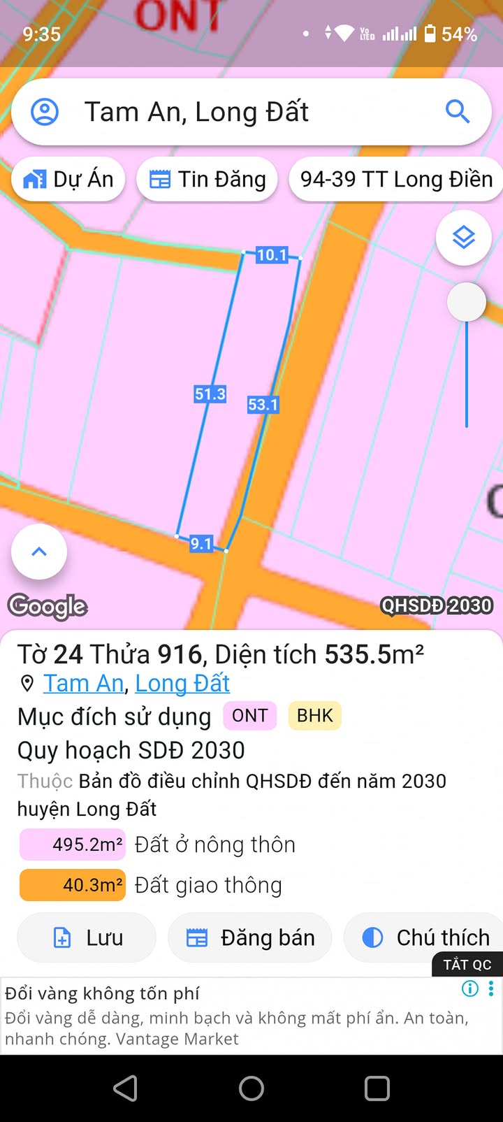Đất ở Tam An, Long Điền 535m² giá 1.7 tỷ - Đầu tư lý tưởng!
