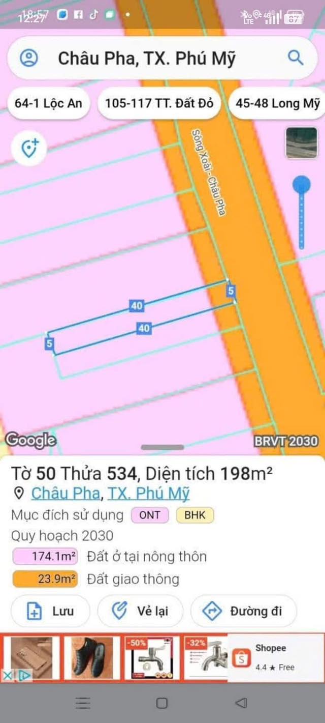 Đất thổ cư 200m² mặt tiền đường Châu Pha, Long Điền - Giá chỉ 1.8 tỷ!