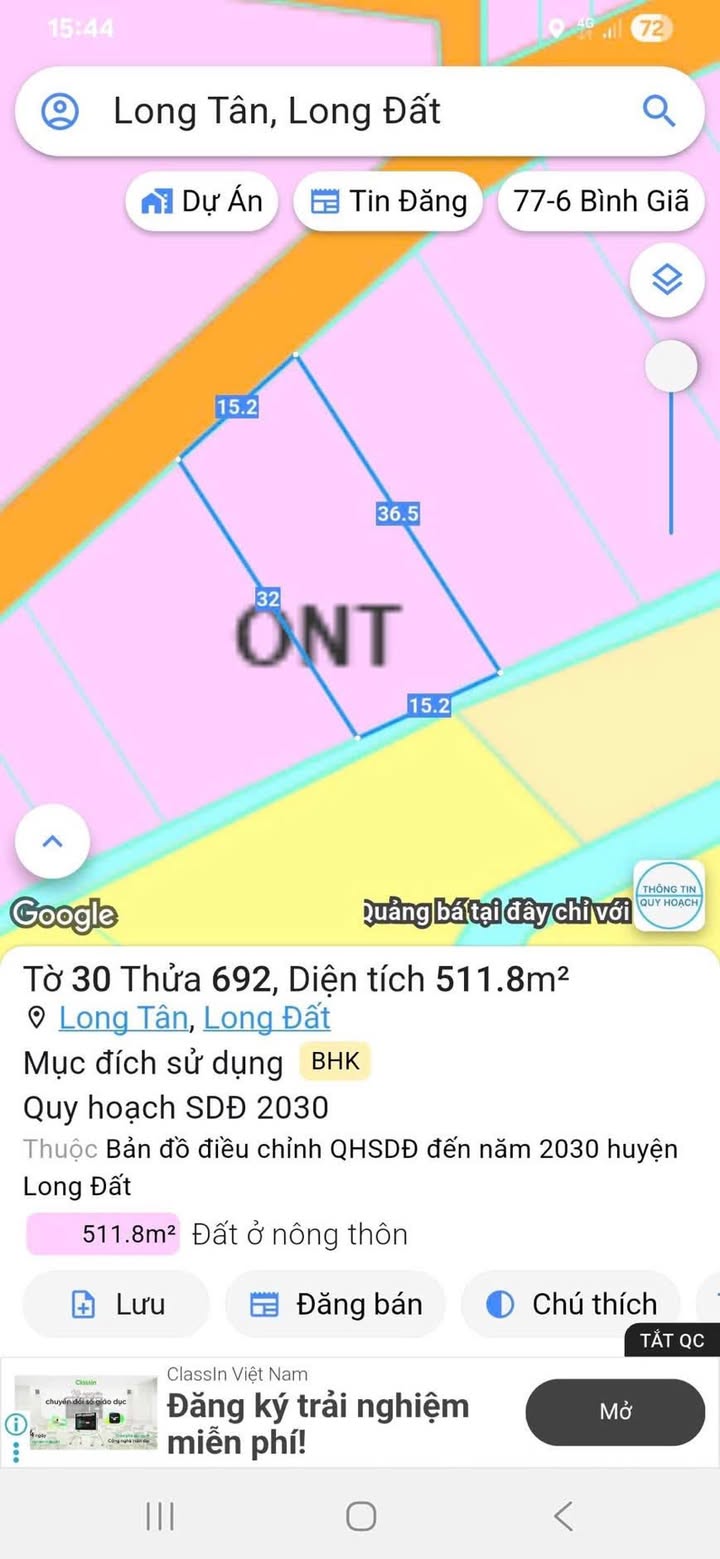 Đất nền mặt tiền nhựa xã Long Tân, Đất Đỏ 528m² giá chỉ 2.1 tỷ - Cơ hội đầu tư tuyệt vời!