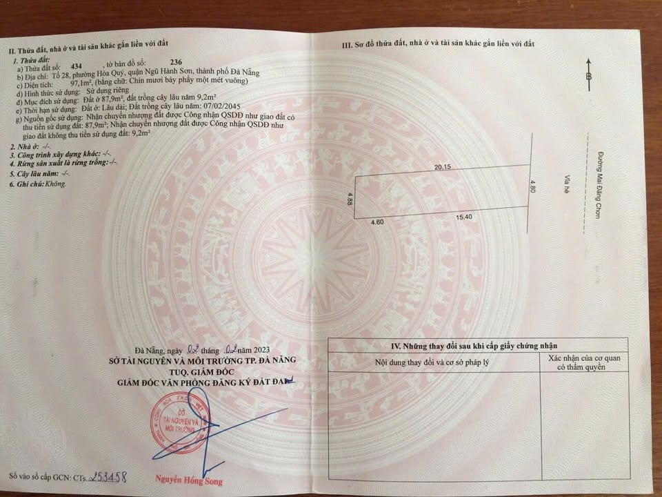 Đất sổ hồng mặt tiền Mai Đăng Chơn, Ngũ Hành Sơn, 97m² giá 4 tỷ - Cơ hội đầu tư hấp dẫn!