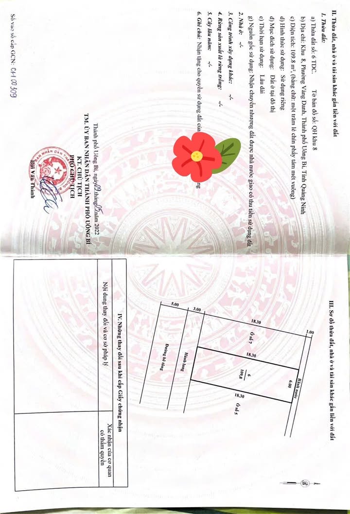 Đất thổ cư 108m² tại khu 8, phường Vàng Danh, Uông Bí - Giá chỉ 850 triệu!