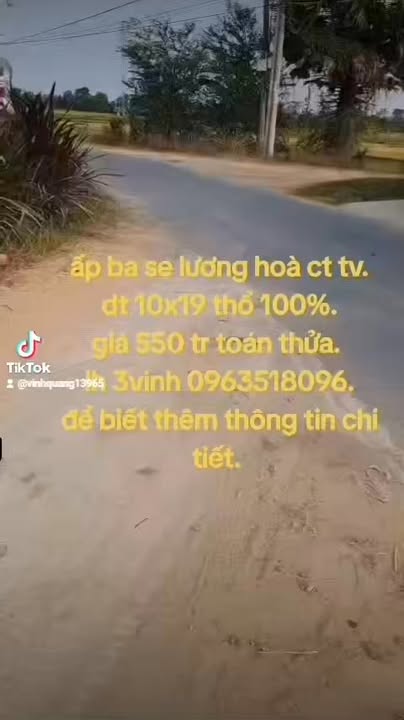 Đất nền liền kề Châu Thành Trà Vinh 95m² giá 290 triệu - Đường bê tông ô tô vào tận nơi!