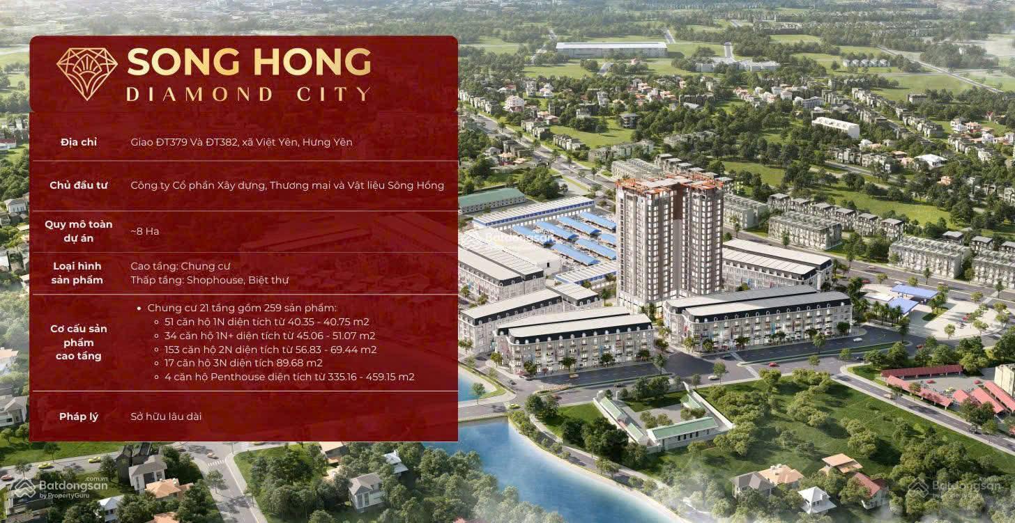 Căn hộ Sông Hồng Diamond City Yên Mỹ 40m² giá 1.8 tỷ - Chiết khấu 1% và miễn phí quản lý 2 năm!