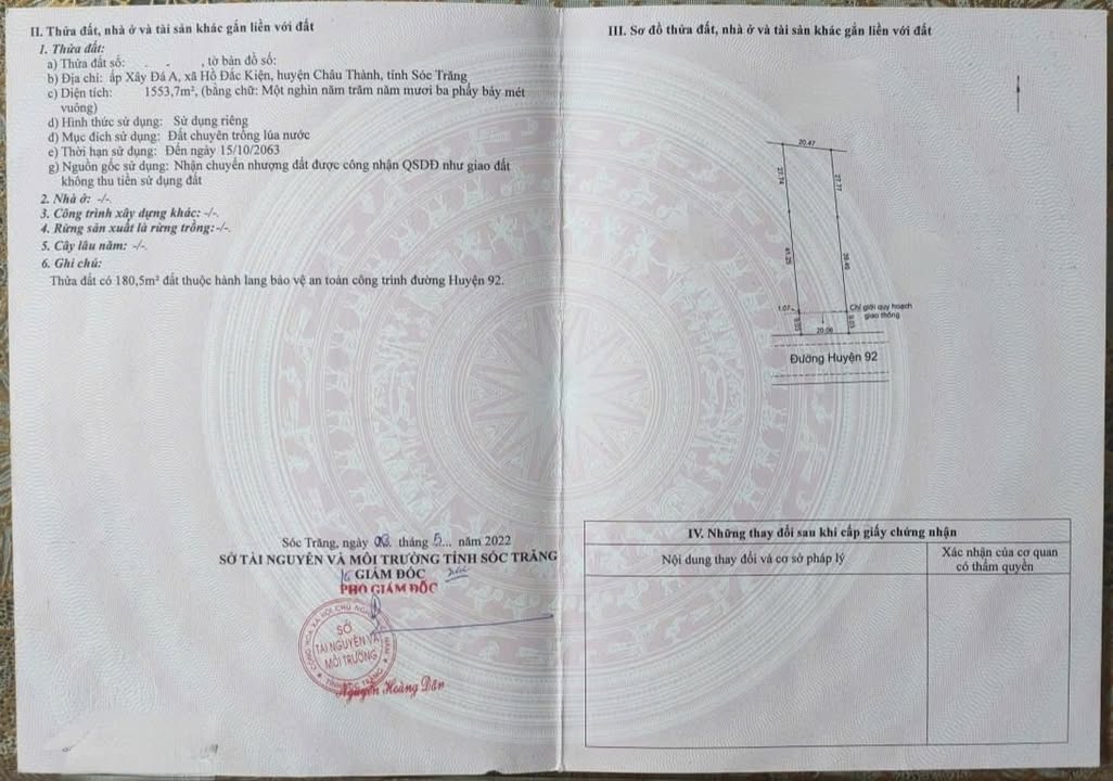 Đất mặt tiền huyện lộ 92, xã Hồ Đắc Kiện, 1520m² giá 1 tỷ - Đầu tư sinh lời ngay!