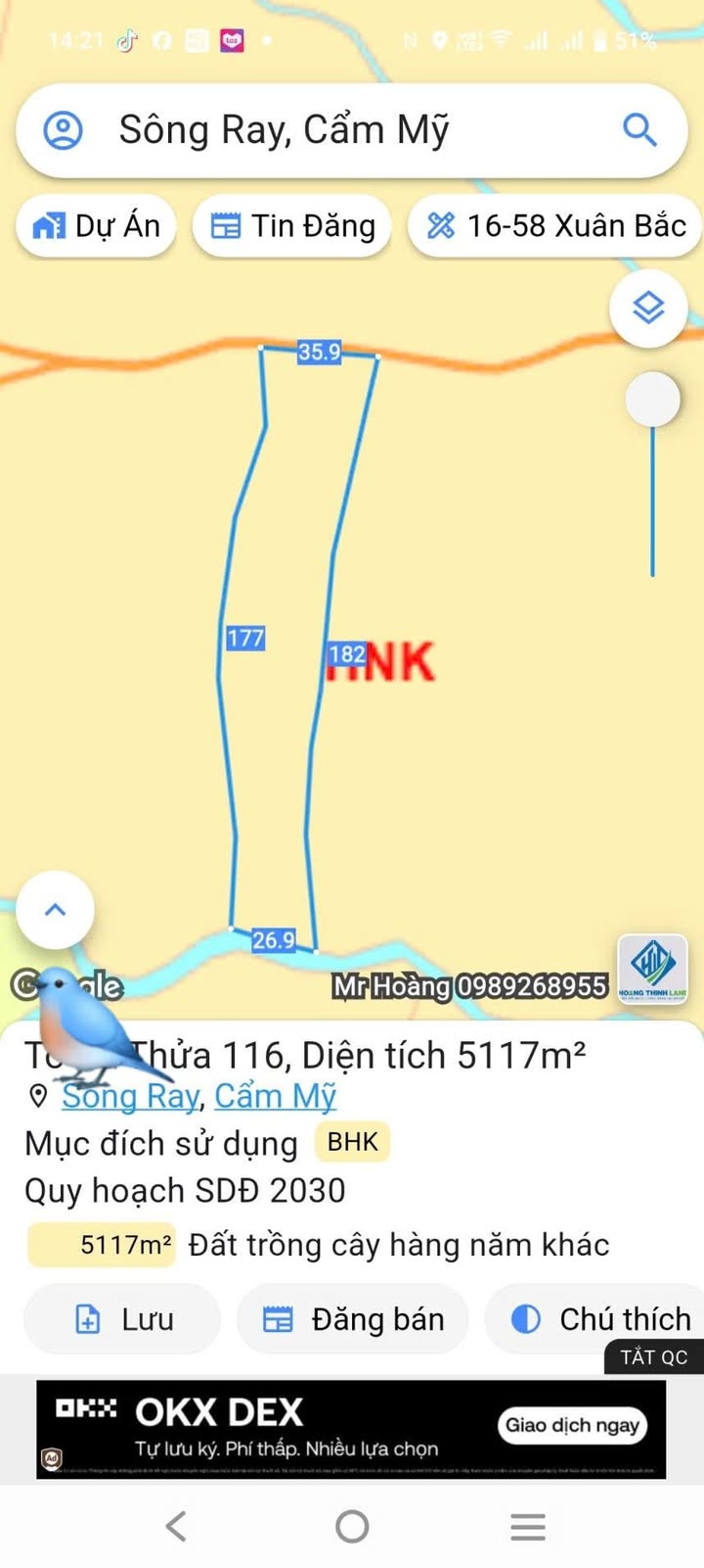 Đất nền Sông Ray 5117m² giá chỉ 2.3 tỷ - Cơ hội đầu tư hiếm có!