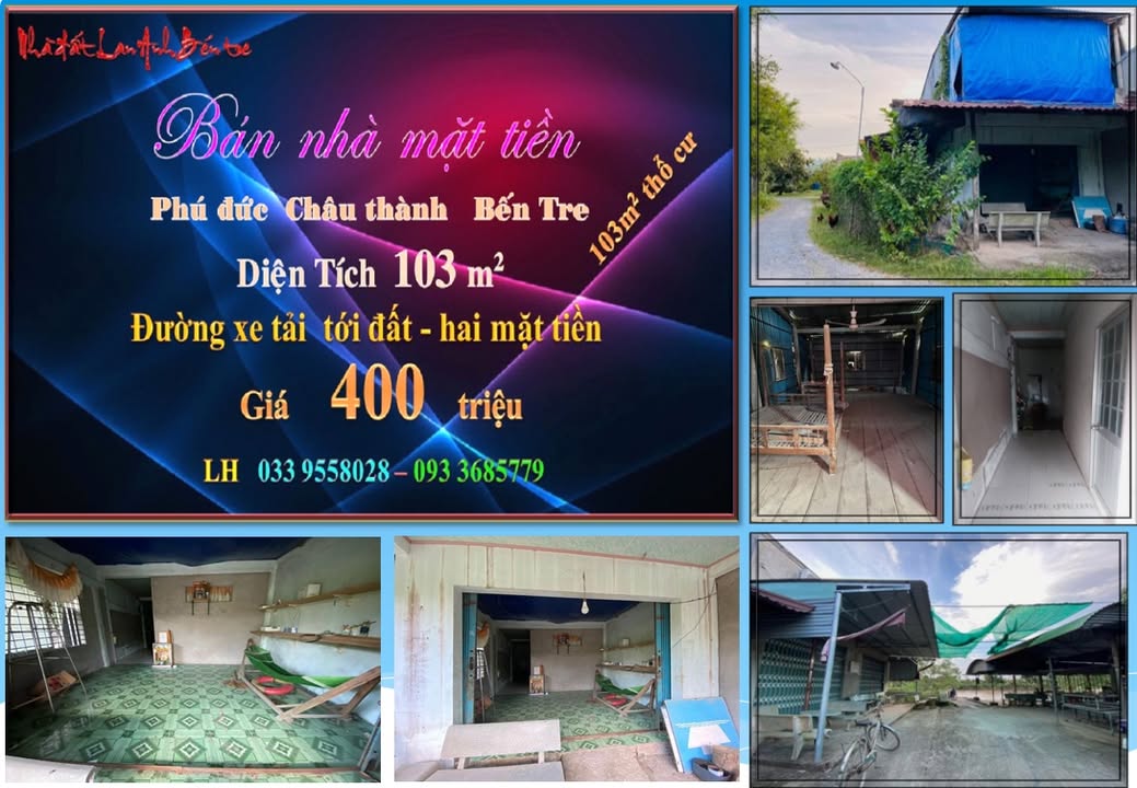 Nhà 2 mặt tiền Phú Đức, Châu Thành, Bến Tre 103m² - Giá chỉ 400 triệu!