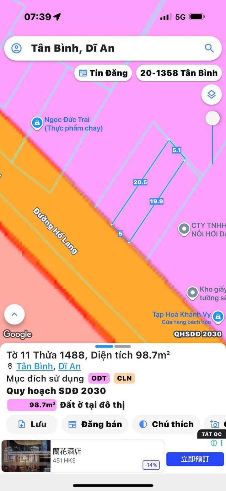 Mặt tiền Hố Lang Tân Bình Dĩ An 98m² giá 3.9 tỷ - Cơ hội đầu tư sinh lời!