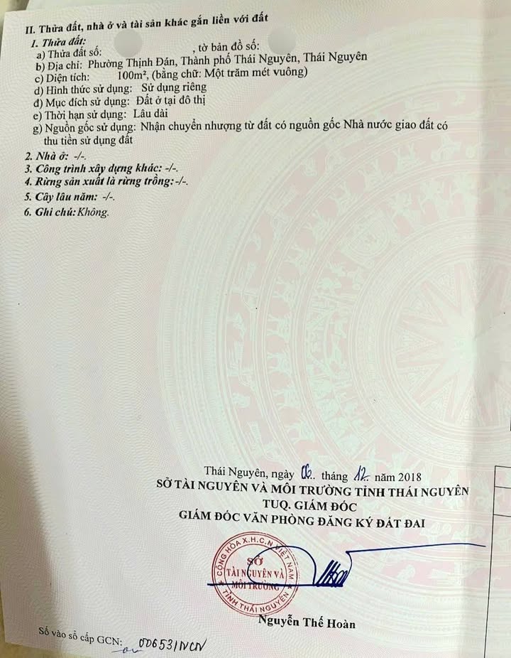 Đất thổ cư phường Thịnh Đán, Thái Nguyên 100m² giá 2 tỷ - Mặt tiền rộng, giao thông thuận tiện!