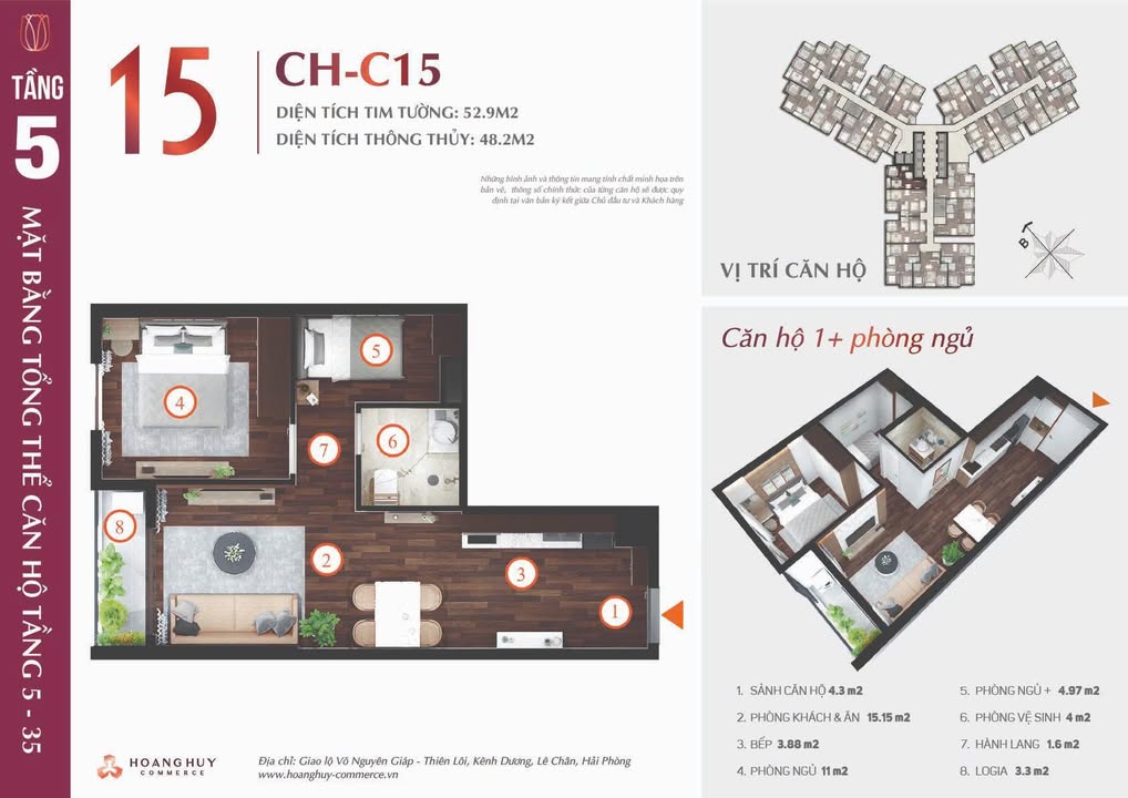 Căn hộ 1,5PN tầng thấp Hoàng Huy Commerce 1,95 tỷ - Giá tốt, thiết kế tối ưu!