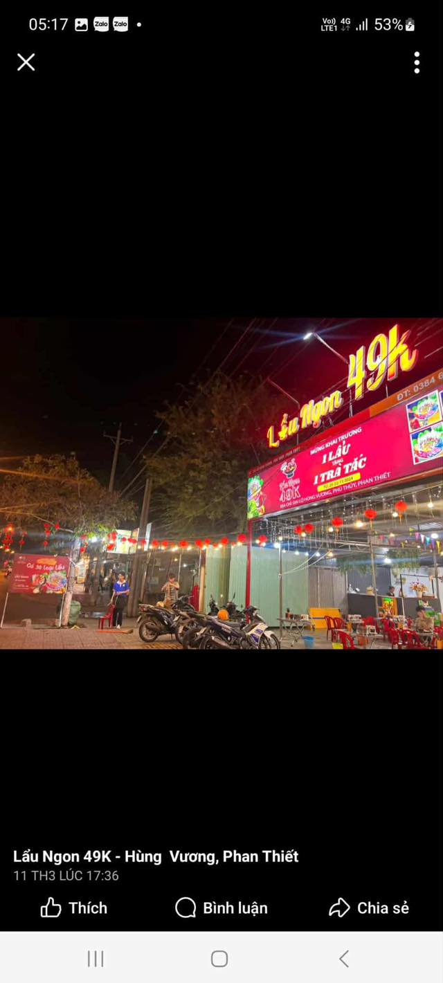 Quán lẩu 49K sang nhượng mặt bằng kinh doanh 120m² giá 60 triệu - Địa điểm đắc địa tại Phan Thiết!
