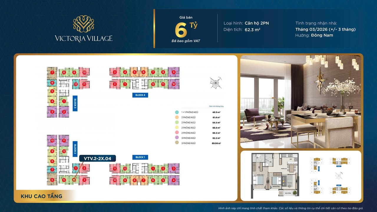 Căn hộ 2PN Victoria Village Quận 2 62.3m² giá 6 tỷ - Kết nối thuận tiện, sống văn minh!