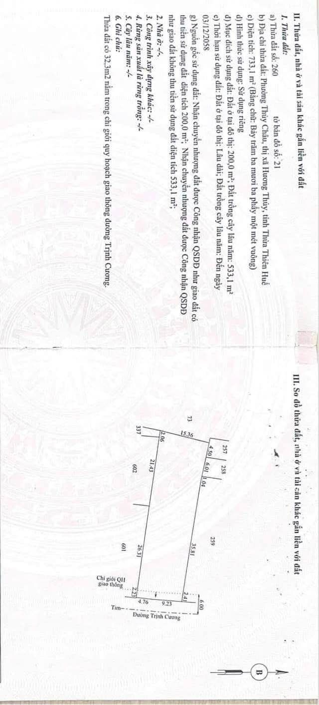 Đất mặt tiền Trịnh Cương, Phú Bài 733m² giá 4.5 tỷ - Cơ hội đầu tư tuyệt vời!