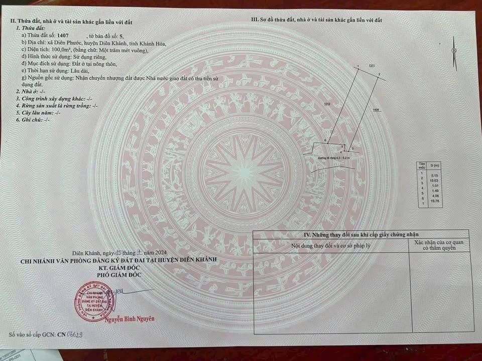 Đất thổ cư Diên Phước 100m² giá 999 triệu - Sổ hồng chính chủ!