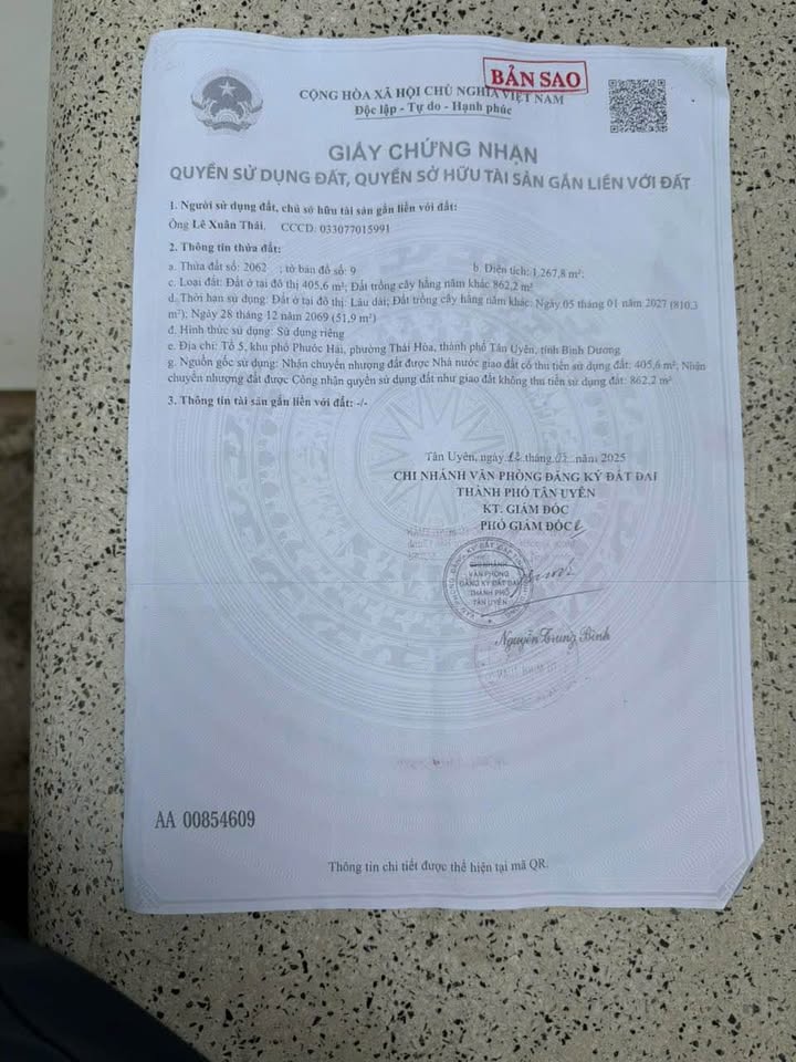 Đất nền Thới Hòa Tân Uyên 1300m² giá 4.8 tỷ - Cơ hội đầu tư hấp dẫn!