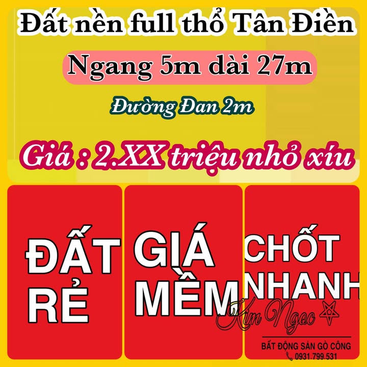 Đất Tân Điền Gò Công Đông 135m² giá 200 triệu - Cơ hội đầu tư tuyệt vời!