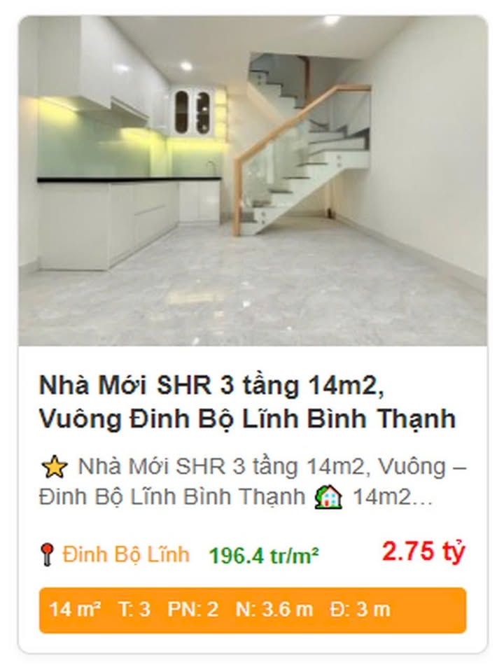 Nhà 3 tầng Đinh Bộ Lĩnh, Bình Thạnh 14m² - Pháp lý rõ ràng, giá thương lượng!