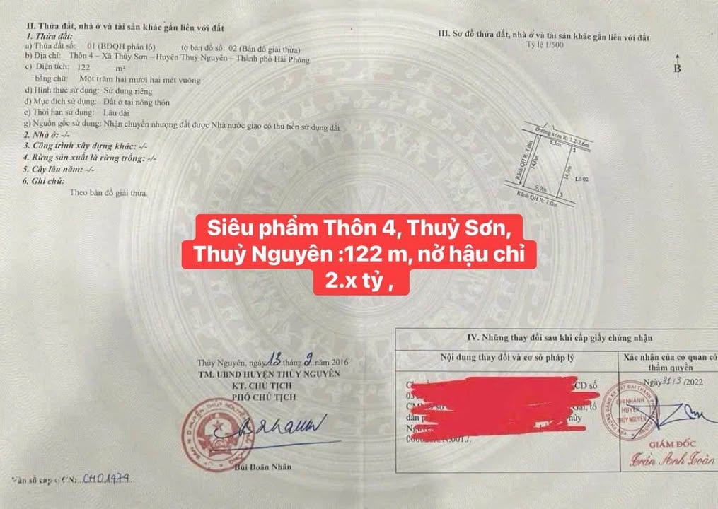 Đất nền Thôn 4, Thủy Sơn, Thủy Nguyên 122m² giá 2.5 tỷ - Cơ hội đầu tư tuyệt vời!