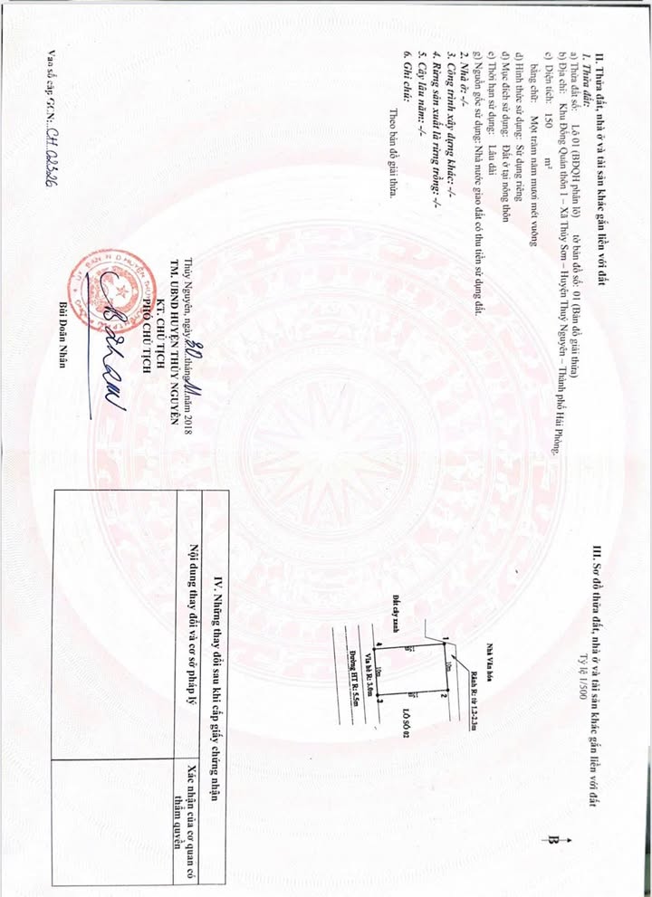 Đất nền 150m² xã Thủy Sơn, huyện Thủy Nguyên - Giá chỉ 6 tỷ, 3 mặt tiền đẹp!