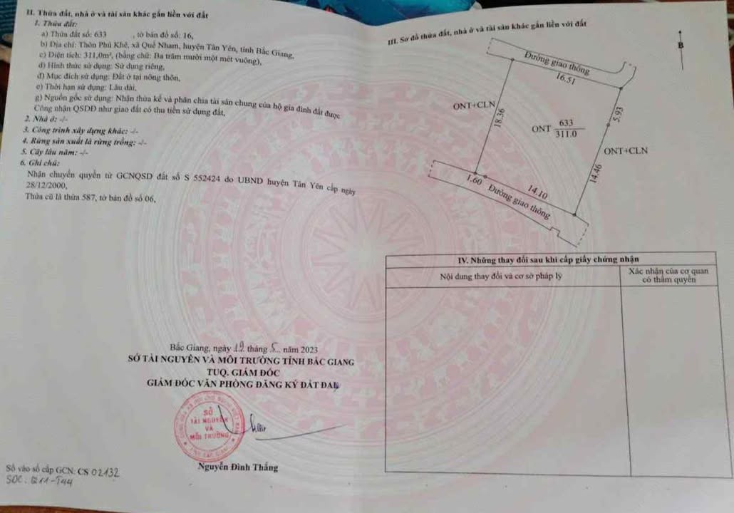 Đất nền Quế Nham, Tân Yên 311m² giá 1 tỷ - Mặt tiền đường thông thoáng