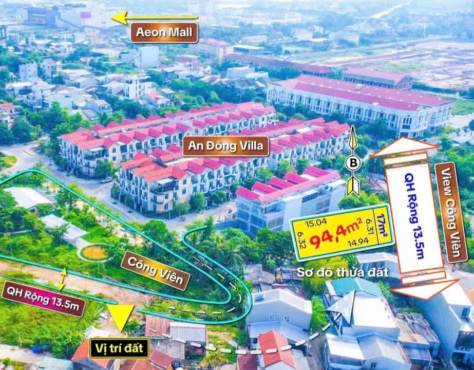 Đất nền An Đông Villas, Huế 94m² giá 2.7 tỷ - View công viên thoáng đãng!
