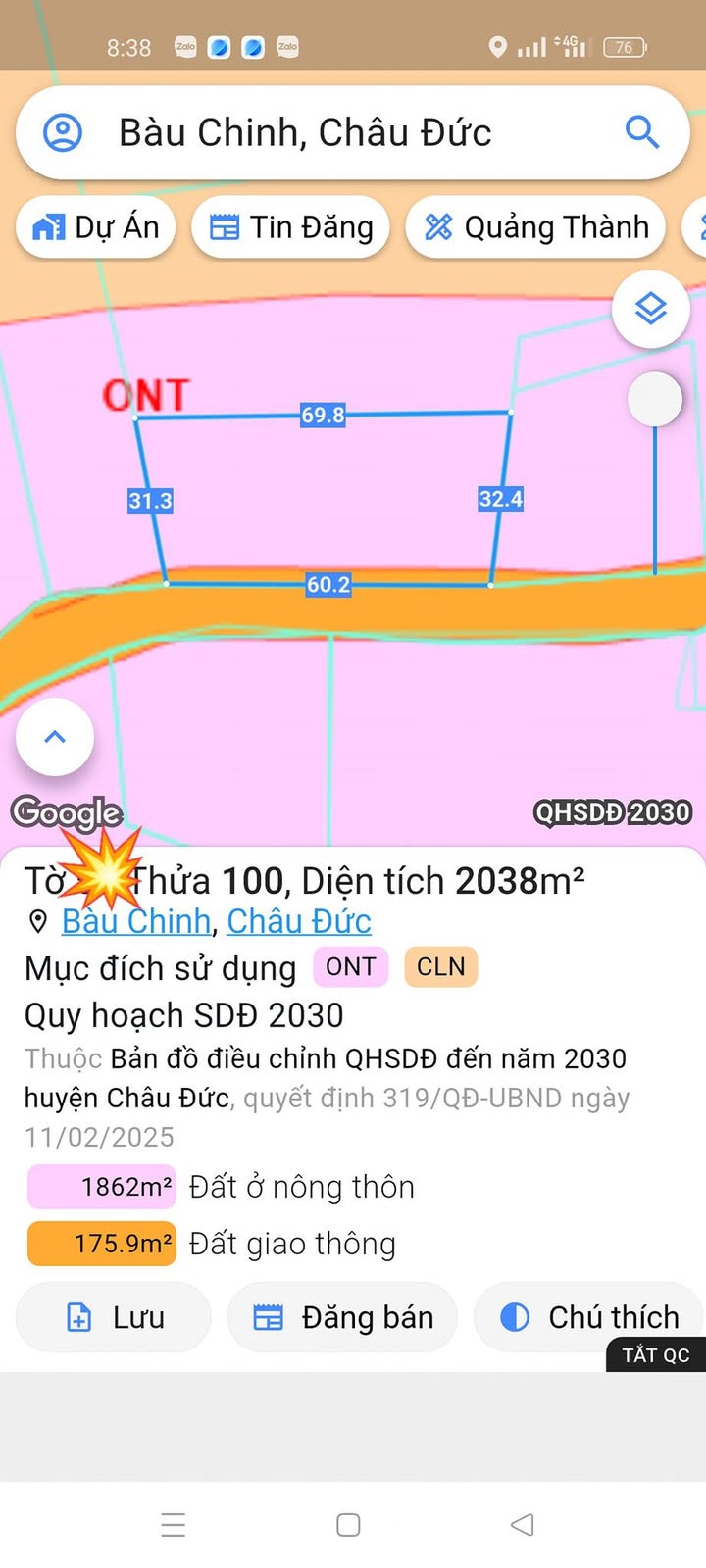 Đất nền Bàu Chinh 6144m² giá 61.44 tỷ - Cơ hội đầu tư tuyệt vời!