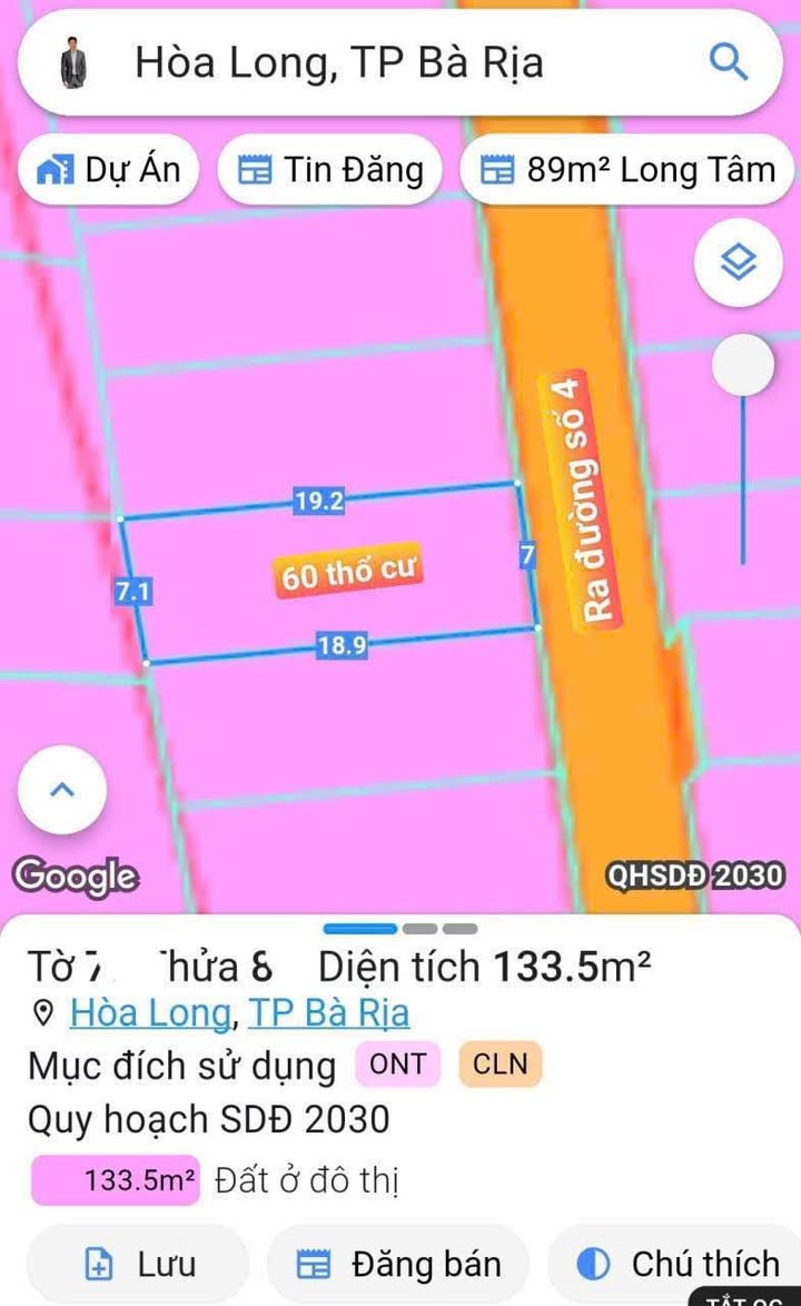 Đất nền Hòa Long, Bà Rịa 133m² giá 1.5 tỷ - Đường nhánh số 4, gần chợ và trường học!