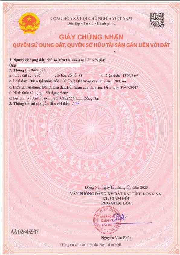 Đất nền xã Xuân Tây, Cẩm Mỹ 1.300m² giá 3 tỷ - Cơ hội đầu tư vàng!