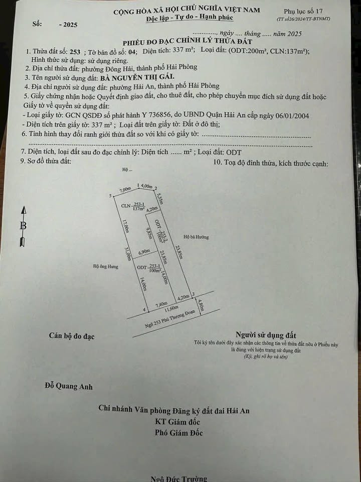 Đất thổ cư 100m² tại 253 Phủ Thượng Đoạn, Hải Phòng - Giá chỉ 4.8 tỷ VND!