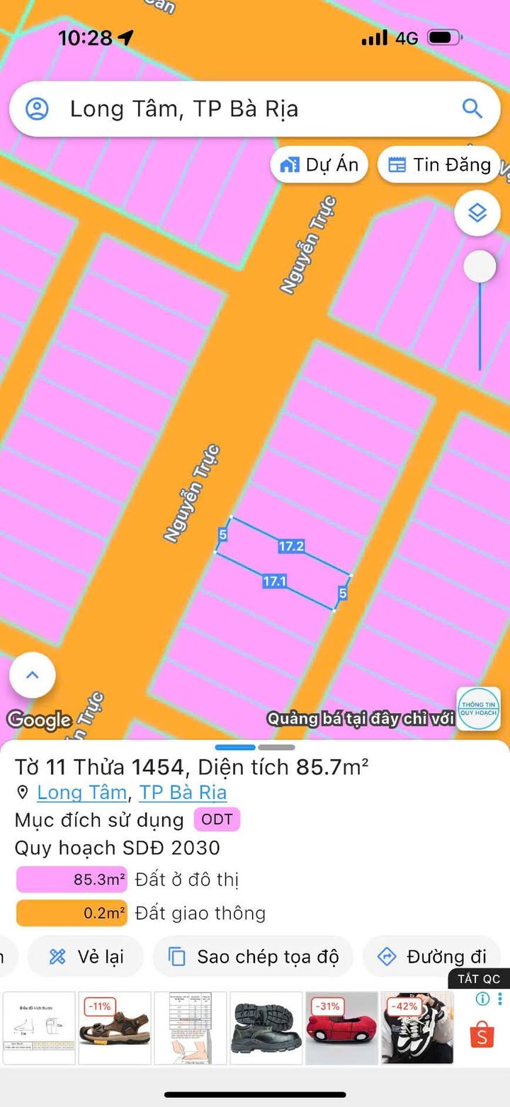 Đất nền đường Nguyễn Trực, phường Long Tâm, TP Bà Rịa 87.5m² - Phong thủy tốt, giá chỉ 1.9 tỷ!