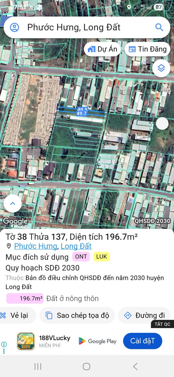 Đất thổ cư Phước Hưng, Long Điền 198m² giá 830 triệu - Sổ hồng chính chủ