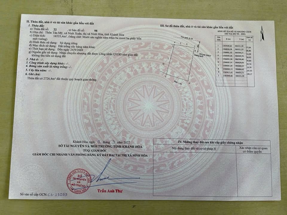 Đất nền Ninh Hòa 16.533,4m² giá thỏa thuận - Đầu tư sinh lợi ngay Quốc lộ 26!