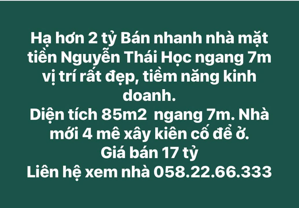 Nhà mặt tiền đường Nguyễn Thái Học Quy Nhơn 85m² giá 17 tỷ - Vị trí kinh doanh đắc địa!