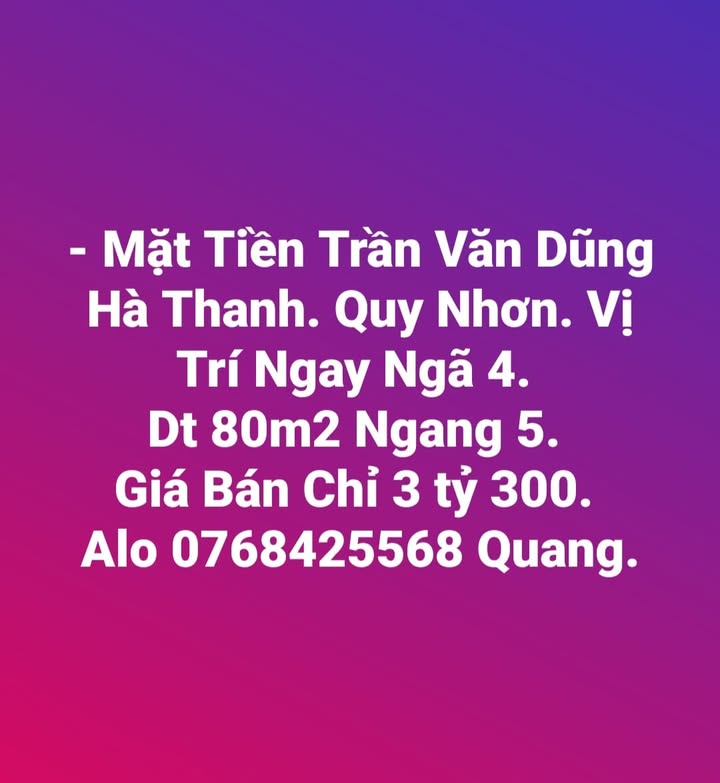 Đất nền 80m² tại đường Trần Văn Dũng, Quy Nhơn - Giá chỉ 3.3 tỷ!