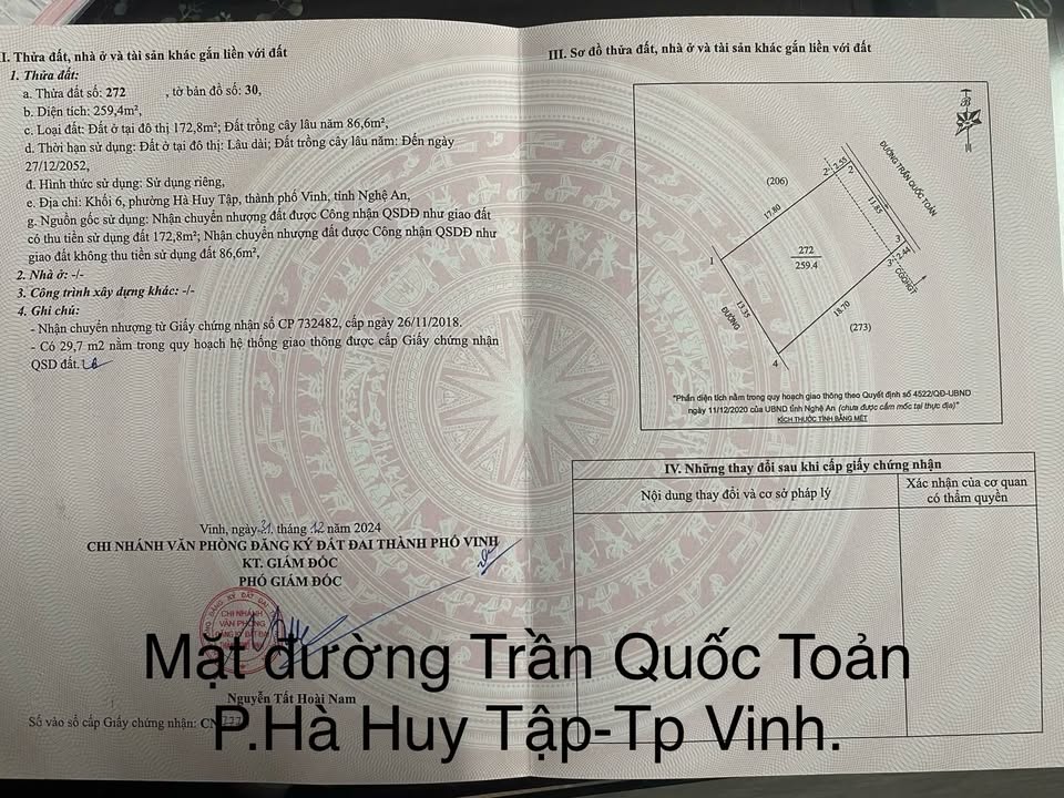 Đất nền mặt đường Trần Quốc Toản, P. Hà Huy Tập 260m² giá 14 tỷ - Đầu tư sinh lời cao!