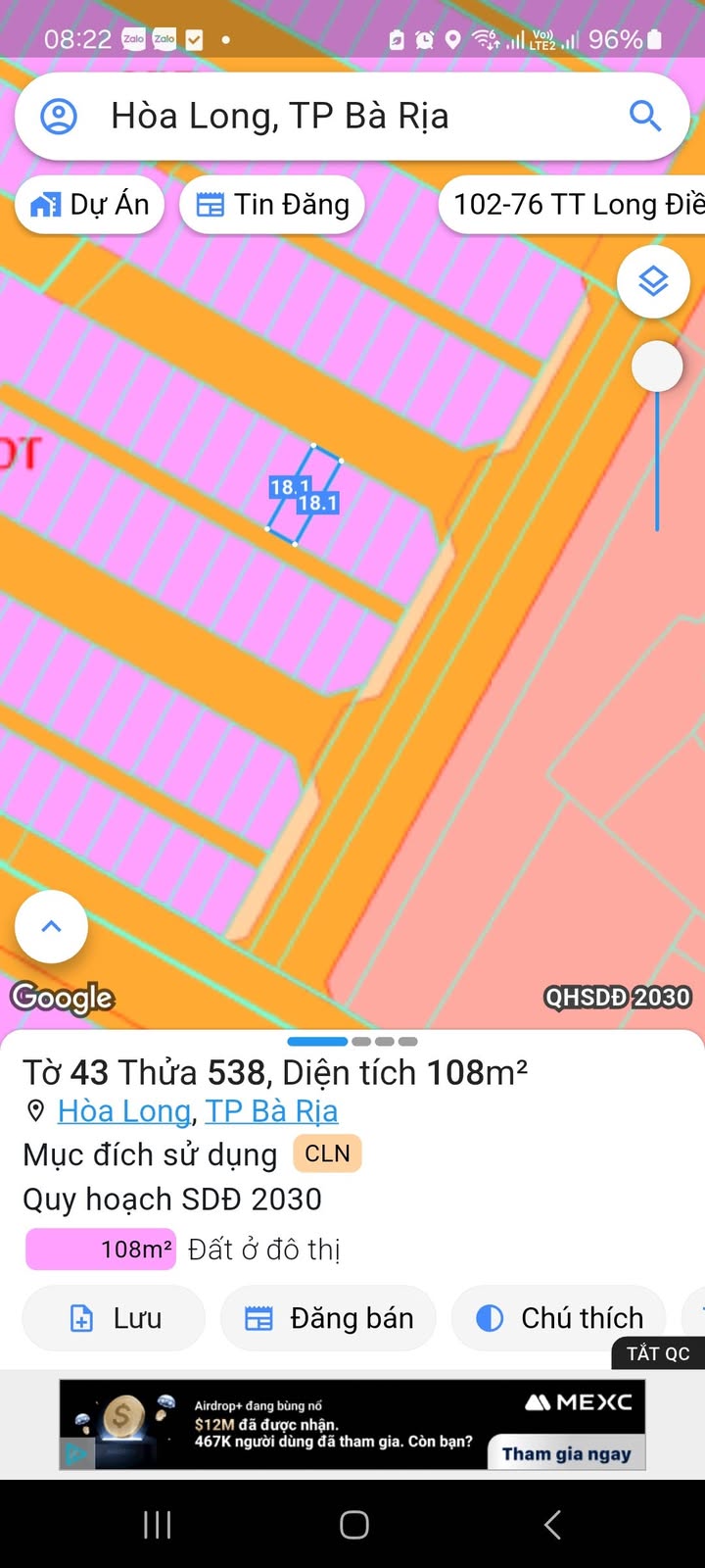 Đất thổ cư Hòa Long, Bà Rịa 108m² giá 1.67 tỷ - Cơ hội đầu tư vàng!