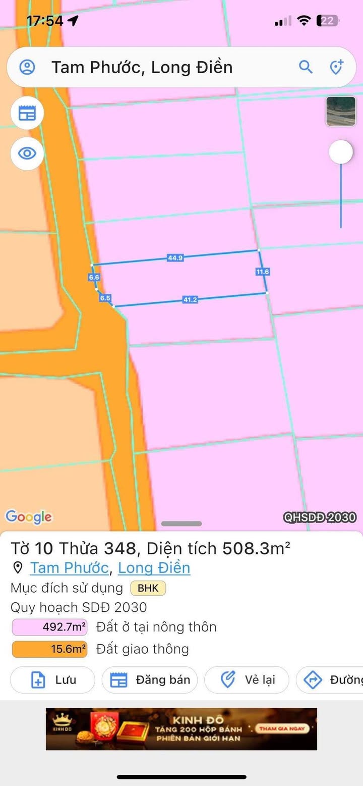 Đất nền đẹp view núi tại xã Tam Phước, Long Điền, giá 2 tỷ - Đầu tư sinh lời!